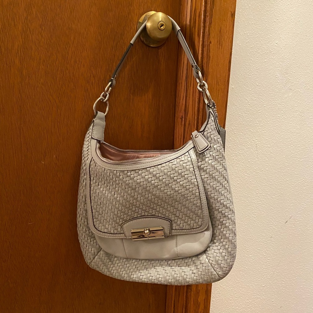 Gray woven Coach bag